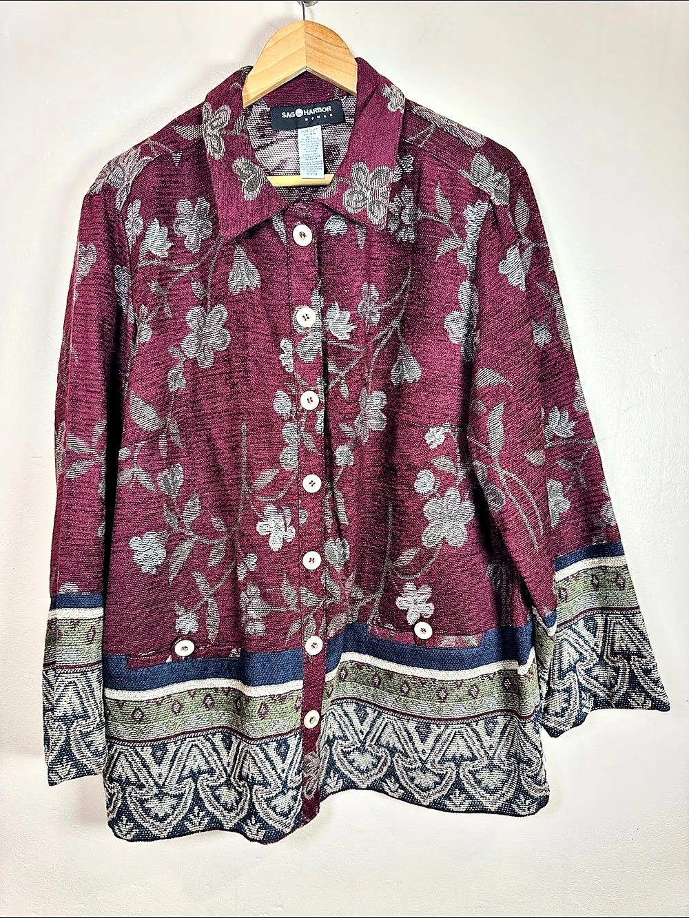 VTG Sage Harbor Tapestry Jacket Woven Floral 90s Boho Phoebe